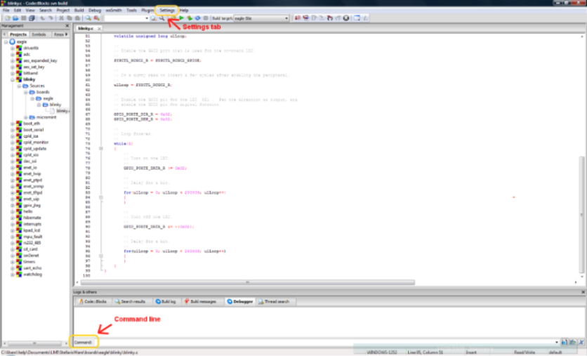 Debugger command line