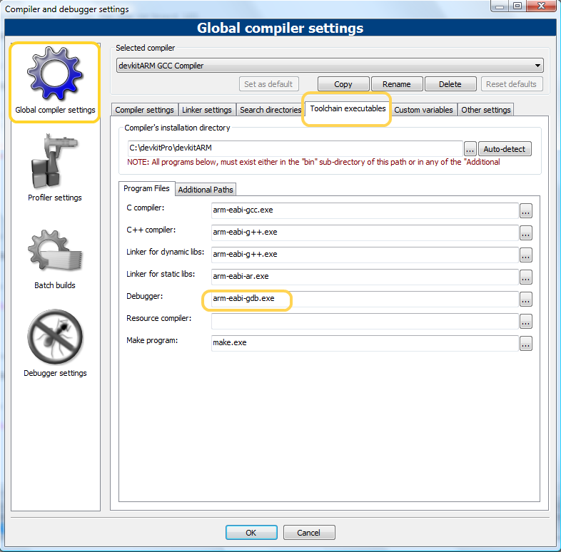 Setting the Debugger