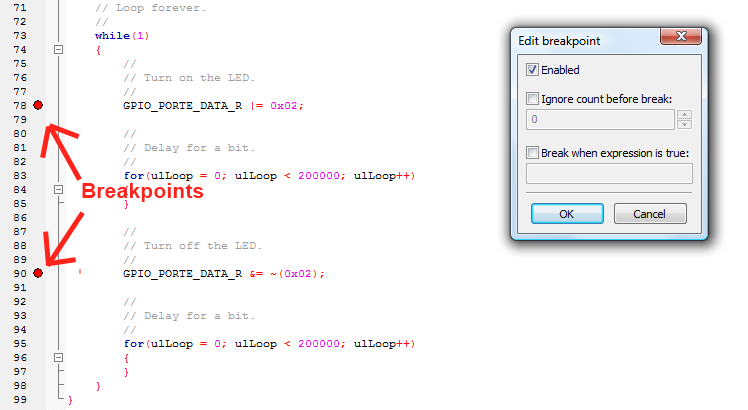 Setting breakpoints