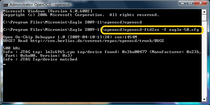 OpenOCD starting session