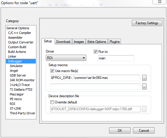 IAR Debugger Setup Options